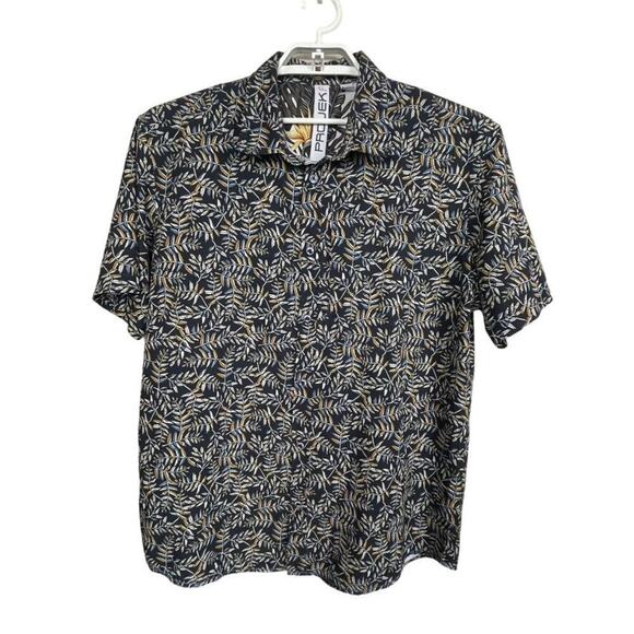 Raw Projek Button Up Shirt XL Blue Brown Palm Leaves Casual Tropical‎ - Picture 1 of 11